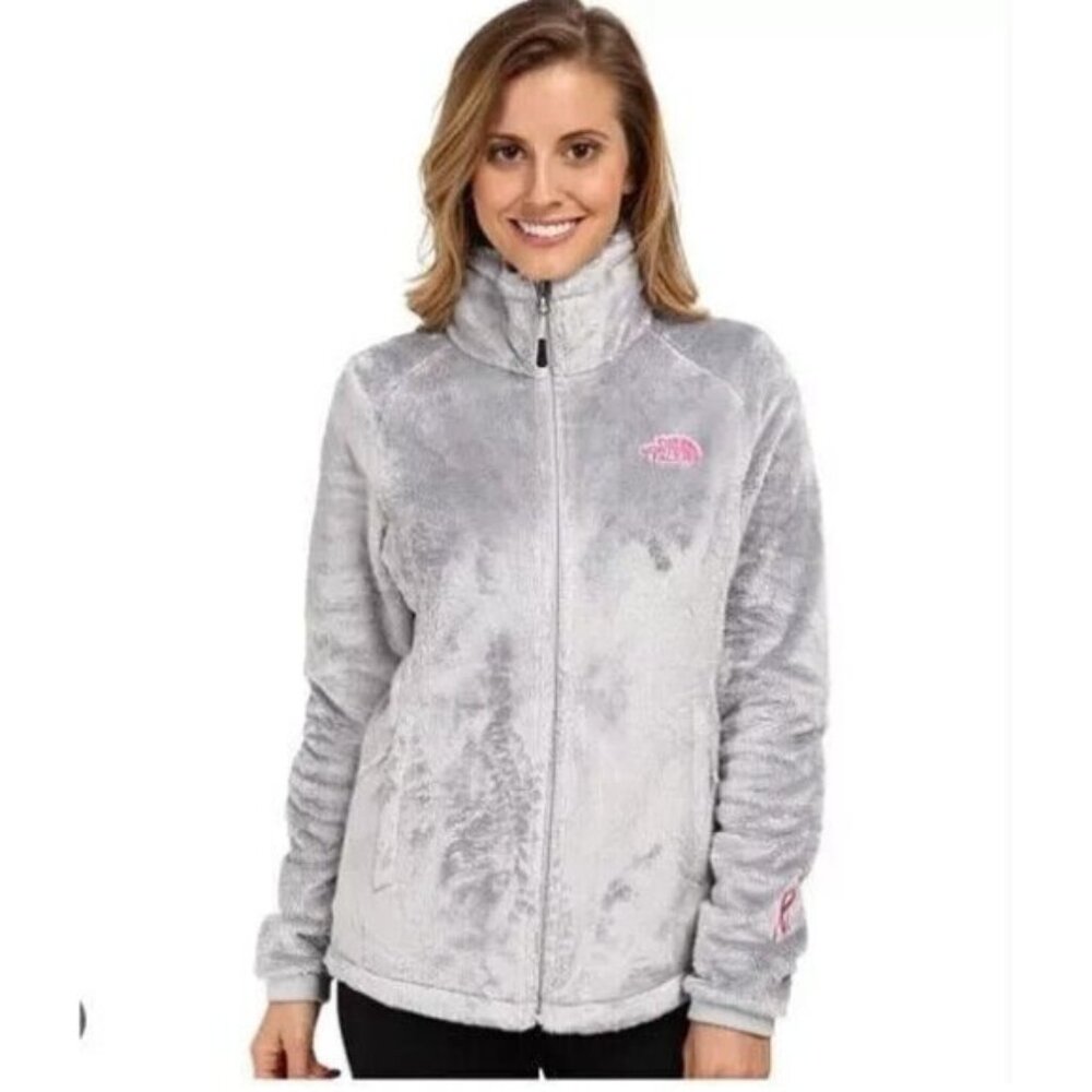 Womens The North Face Breast Cancer Awareness Osito 2 Zip Up Jacket Small Gray